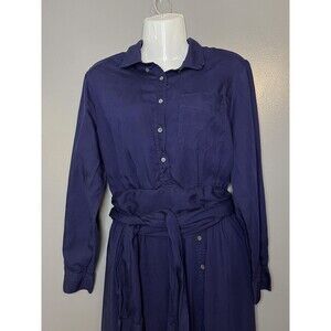 GANT Rugger Shirt Dress Womens Large Blue Long Sleeve Belted Button Front Maxi